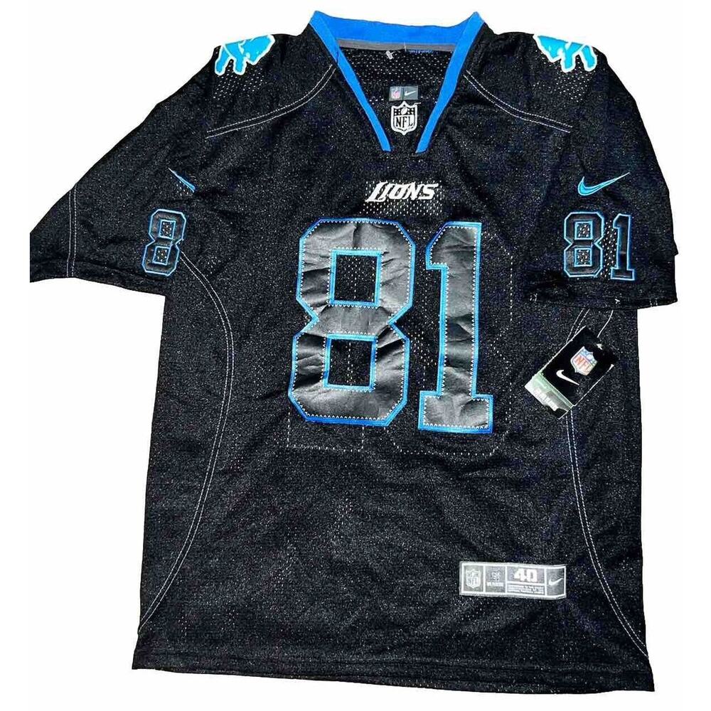 NWT Detroit Lions Nike On Field Calvin Johnson #81 Blue/Black Signed NFL Jersey